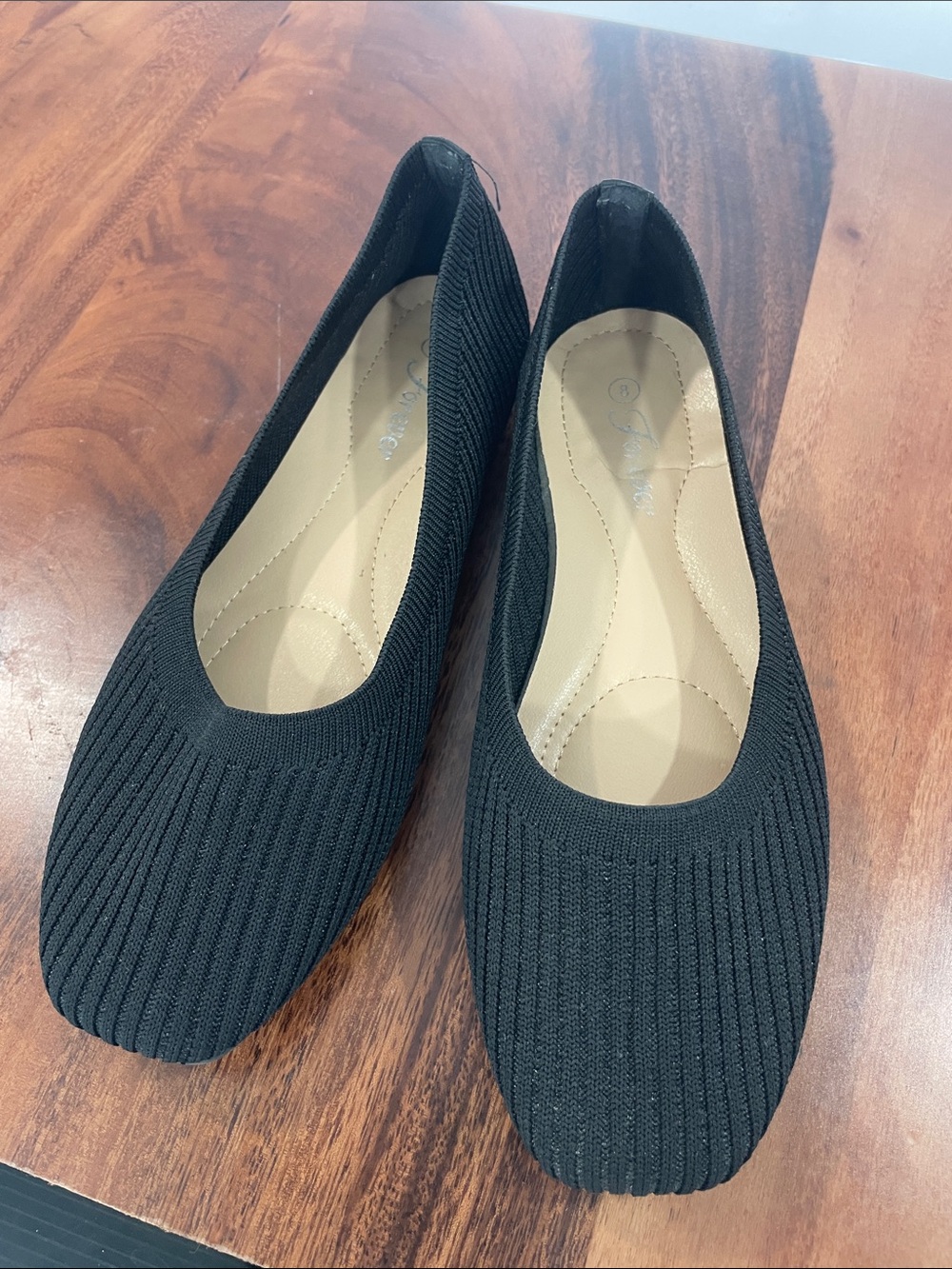 Black Ribbed Knit Slip-On Ballet Flats